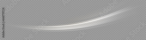 A transparent light effect with a curved and wavy surface. White sparkles sparkle with their light effect. Bright white lines. Abstract lines of movement. Light trace wave.