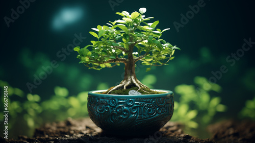  Investment income and growth are represented by a flourishing green tree planted in a pot, symbolizing the fruitful results that can stem from wise financial decisions 
