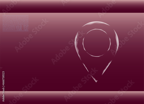 Vector illustration of a label for a map, made up of a technological grid and dots.Navigator pin checking map. Map location, vector icon on burgundy background.