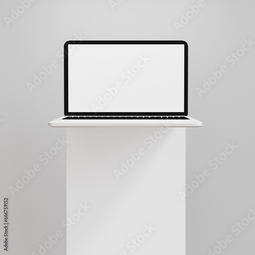 Modern laptop mockup, front view, isolated on a white background. The laptop features a blank long scrolling screen. mockup. 3D rendering.