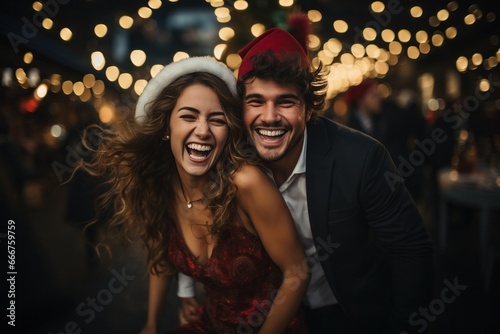 happy couple in party wear have fun on Christmas party