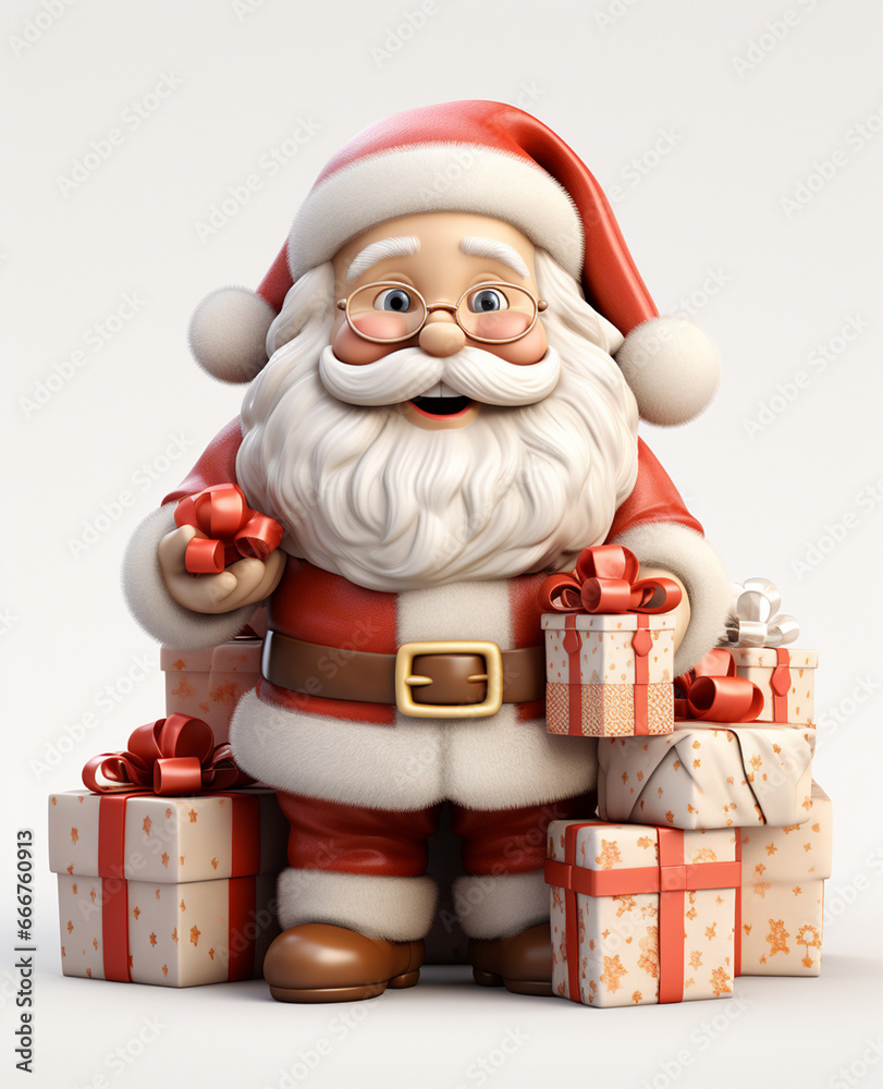 a 3d santa Claus with some gift boxs on transparent white background a 3d santa Claus with some gift boxs on transparent white background