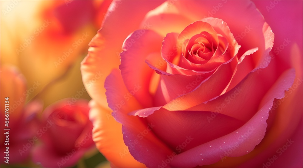 Summer scene with pink rose in rays of sunlight. Close-up or macro Summer scene with pink rose in rays of sunlight. Close-up or macro