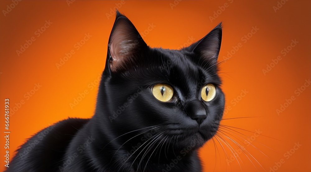 black cat on orange background