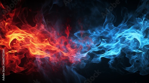 Fiery Fusion: Red and Blue Flames © shahrukh