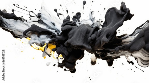 Bold black paint splashes on a white background. AI generated