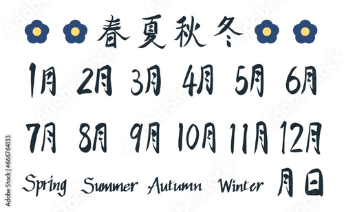 12ヶ月の手描き文字イラストセット