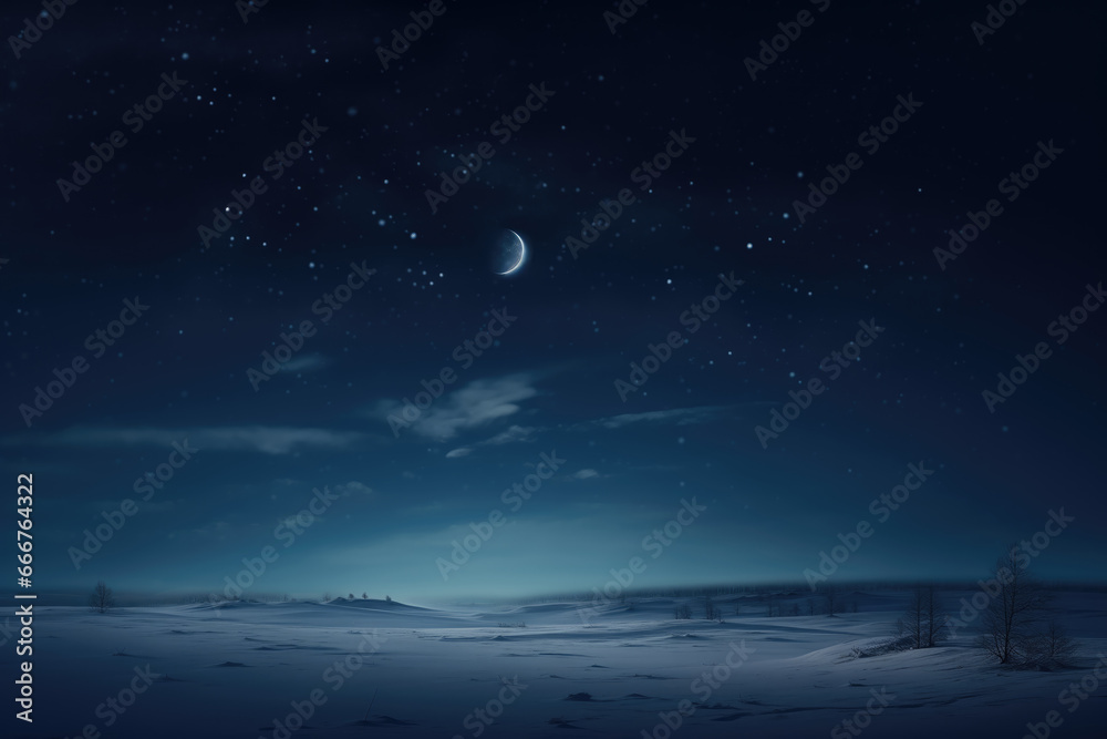 Winter night landscape with moon and starry sky. Winter night landscape with moon and starry sky.