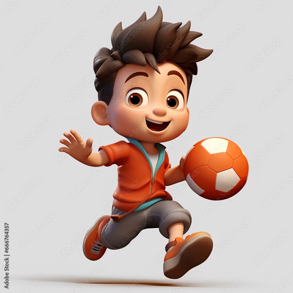 little boy playing ball 3D concept
