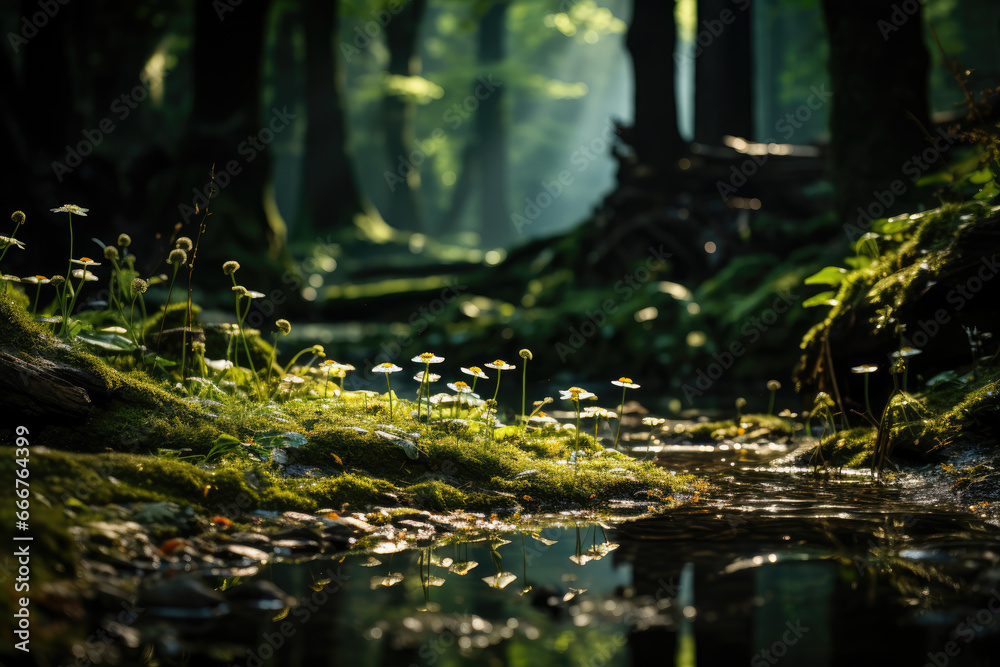 A tranquil forest clearing, where sightings of fairies and woodland spirits blur the line between myth and reality. Generative Ai. A tranquil forest clearing, where sightings of fairies and woodland spirits blur the line between myth and reality. Generative Ai.