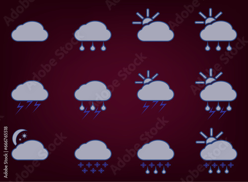 Beautiful weather icon - cloud, sun, snow, rain. Meteo icon, weather on a beautiful background with shadow.