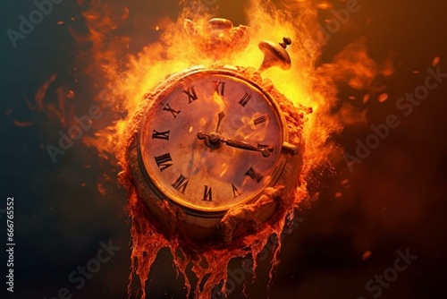 An urgent reminder of time's essence! A blazing clock with a melting face signifies that every moment matters. Generative AI