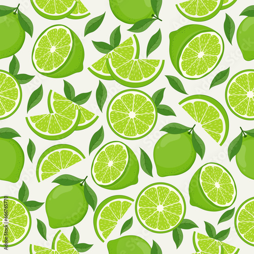 Vector seamless pattern with lime fruits. Citrus repeated background. Vector illustration for design and print