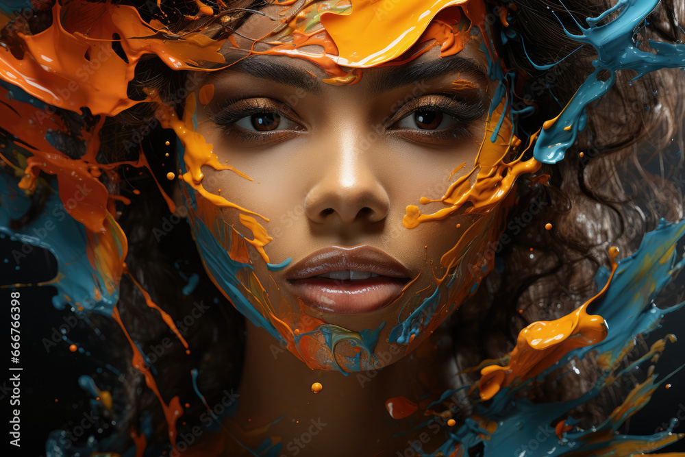 An abstract portrait featuring bold, colorful brushstrokes that convey a sense of energy and movement. Generative Ai.