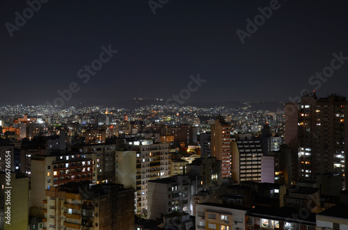 Aerial view of the skyline of the central area of Porto Alegre at night - clear night sky 