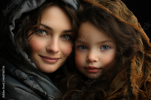 A portrait of a mother and child, capturing the profound bond between them. Generative Ai. © Sebastian