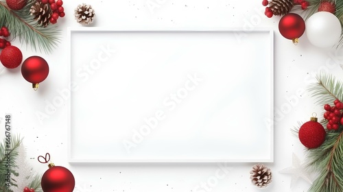 christmas background with a white frame and christmas decorations