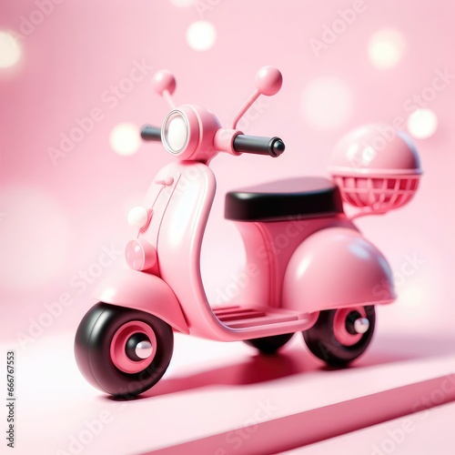 vintage pink scooter on the street on a pink background