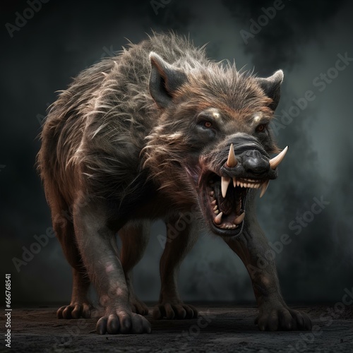 a ferocious wild boar with sharp teeth photo