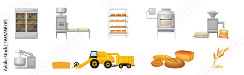 Bread Production and Wheat Crop Industry Vector Illustration Set