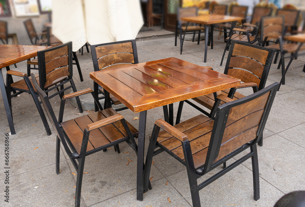 Street Restaurant Table, Empty Cafe Tables, Bar Terrace, Outdoor Restaurants, Outside Trattoria Street Restaurant Table, Empty Cafe Tables, Bar Terrace, Outdoor Restaurants, Outside Trattoria