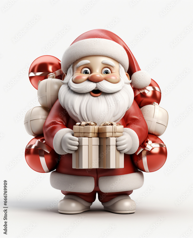 a 3d santa Claus with some gift boxs on transparent white background a 3d santa Claus with some gift boxs on transparent white background