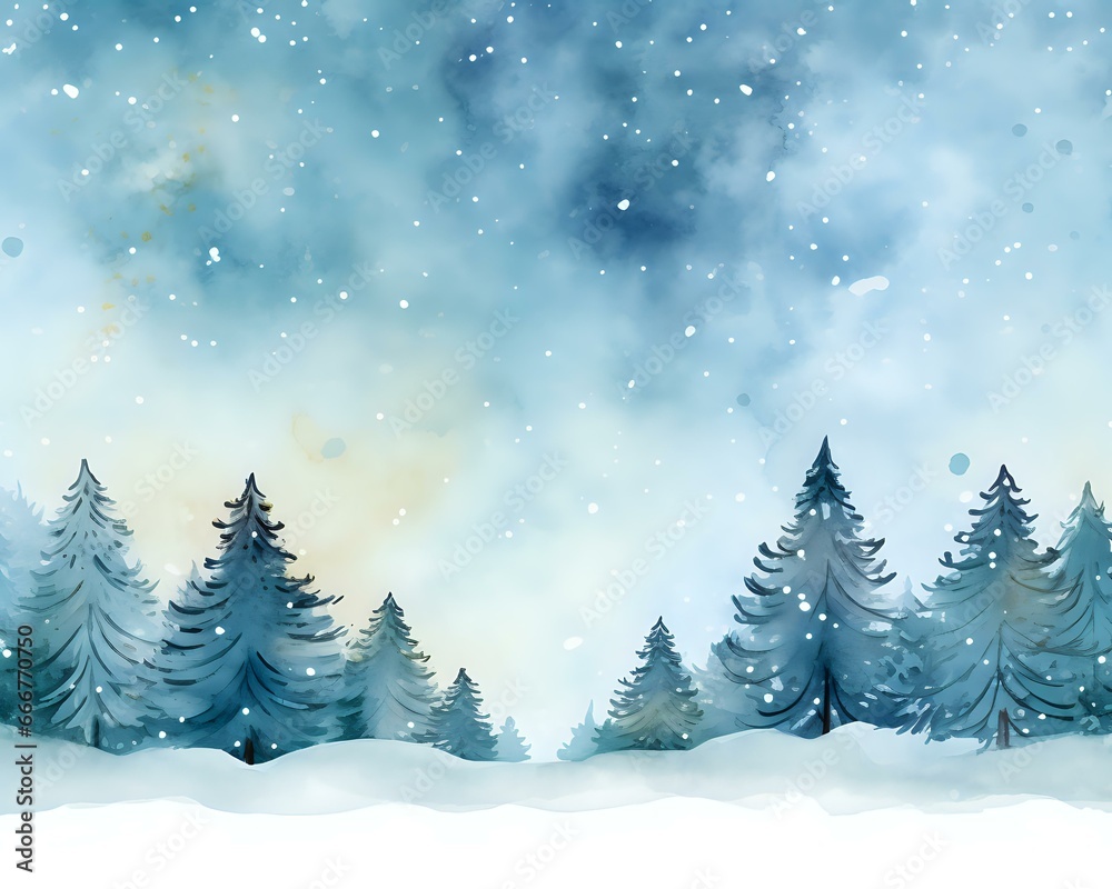 abstract Christmas forest watercolor background with room for copy