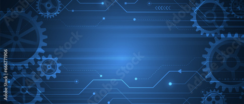 Abstract technology communication, vector illustration. Futuristic modern design for presentation. Hi-tech computer digital technology concept. Wide Blue background with various technological elements