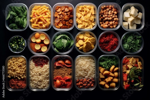 Meal preparation for efficient week with food containers. Generative AI