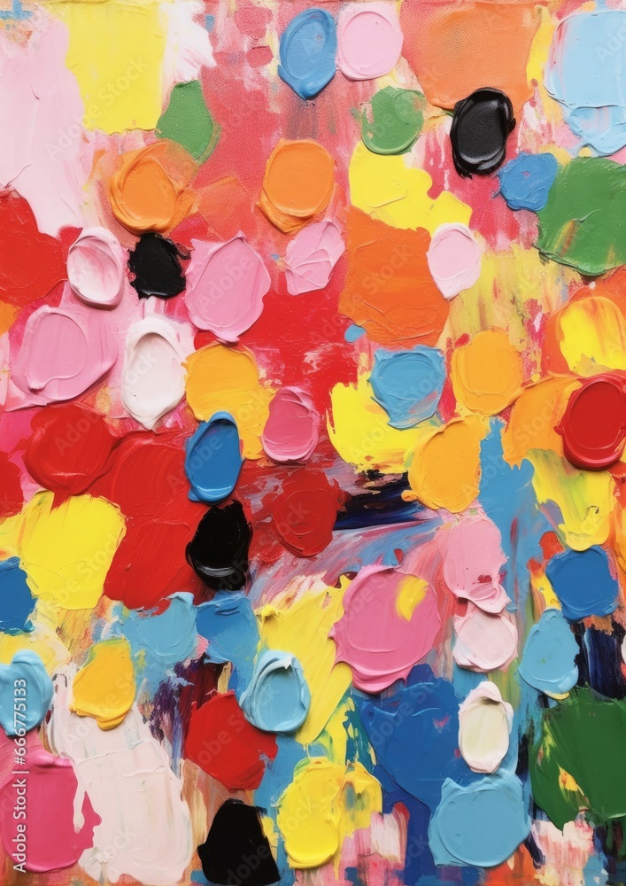 Abstract solid thick blobs of oil paint on a canvas, in beautiful creative colour combinations in harmonic variations