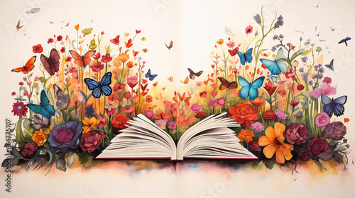 open book with colorful butterflies flying out