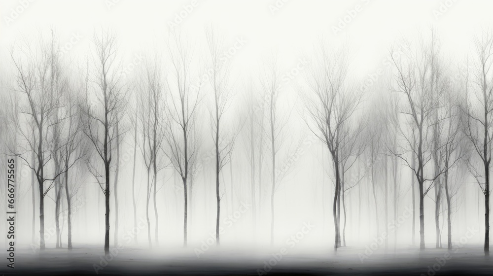 a black and white photo of trees in a foggy forest. generative ai a black and white photo of trees in a foggy forest. generative ai