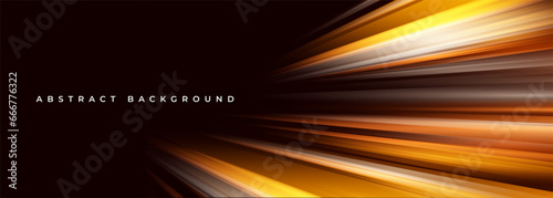 Vector black abstract wide background with yellow and orange glowing high-speed light effect. Vector illustration design banner