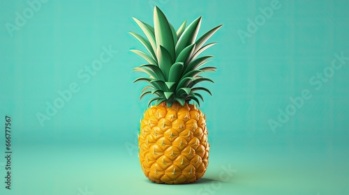  a pineapple on a blue background with a green background. generative ai