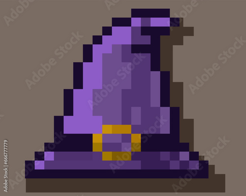 Witch hat,Halloween pixel art,Editable vector pixel,halloween icon,8-bit pixel art.