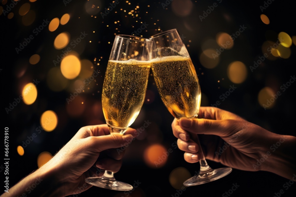 Champagne glasses toasting holidays party sparky particles