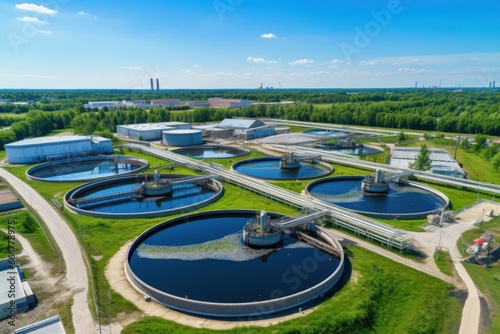 An aerial view of a water treatment plant, showcasing the infrastructure and processes involved in purifying water