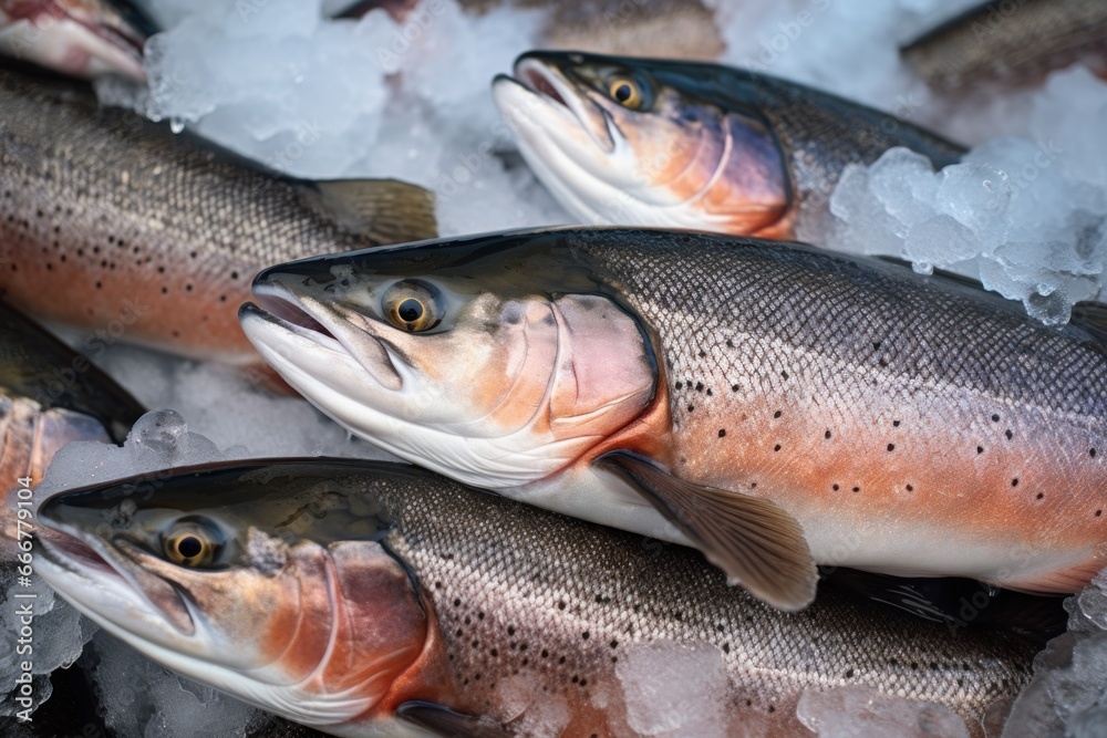 Trout on ice in a fish processing factory Trout on ice in a fish processing factory