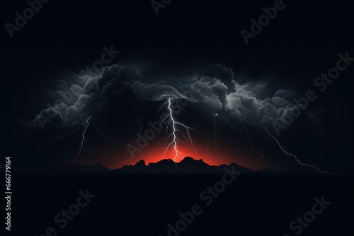 Dynamic illustration of thunder striking a mountain peak, surrounded by swirling clouds.

 photo