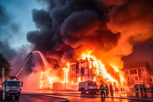 Photo of a massive fire engulfing a building in flames