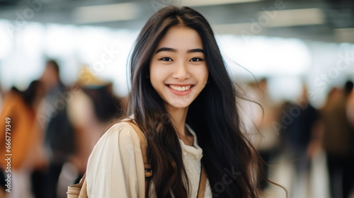 Young Asian woman with long...
