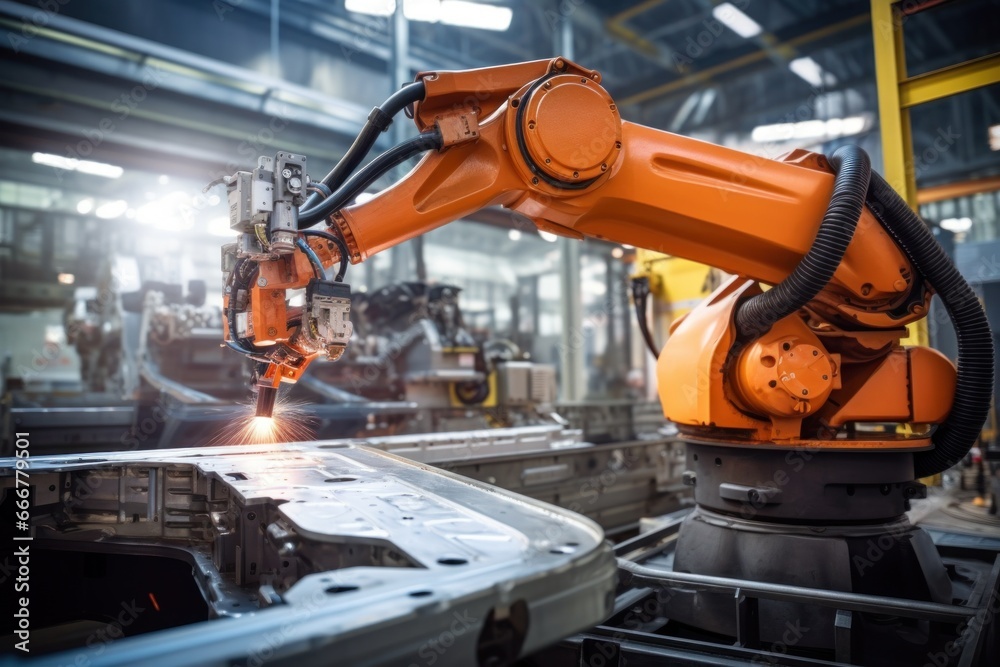 An automated robotic arm performing precise tasks on industrial equipment An automated robotic arm performing precise tasks on industrial equipment