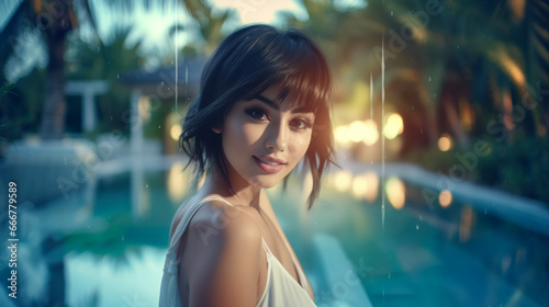 Young Asian woman by sunny ...