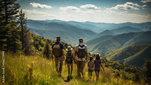 A_candid_moment_was_captured_as_a_group_of_family group of people walking in the mountains © Masscy Artwork 
