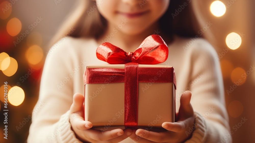 The_small_and_adorable_child_eagerly_held_a_present