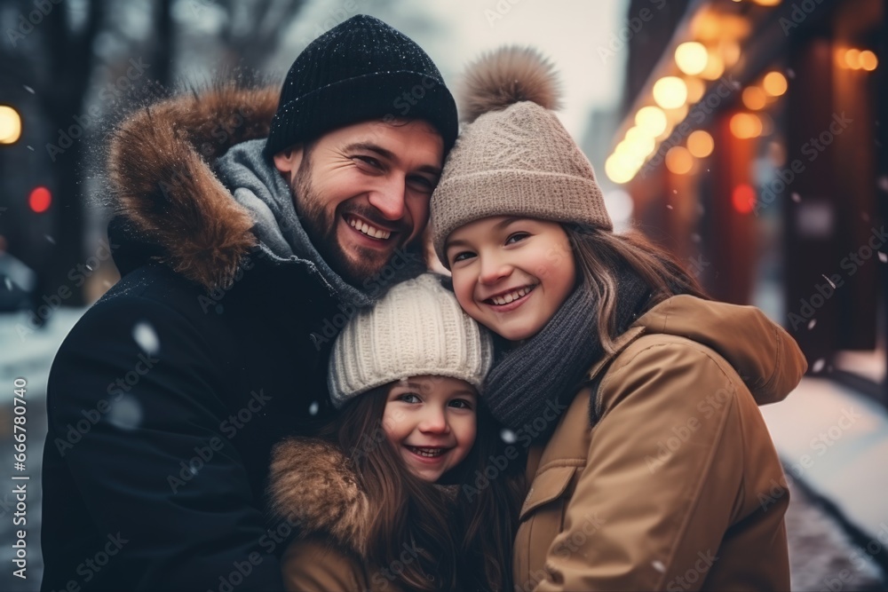 Fototapeta premium Family in a good mood in winter, Christmas and new year concept