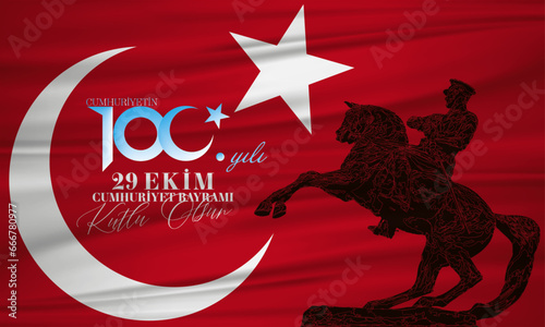 Ankara Turkey-29 October 1923. Translation:100th anniversary of the Republic-29 October Turkish Republic Day, Happy Celebration illustration (Turkish: 29 Ekim Cumhuriyet Bayramı Kutlu Olsun) photo