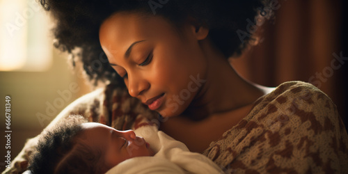 African American mother and her newborn baby, sharing a nice peaceful sleep, radiating love and unique bond of parenthood
