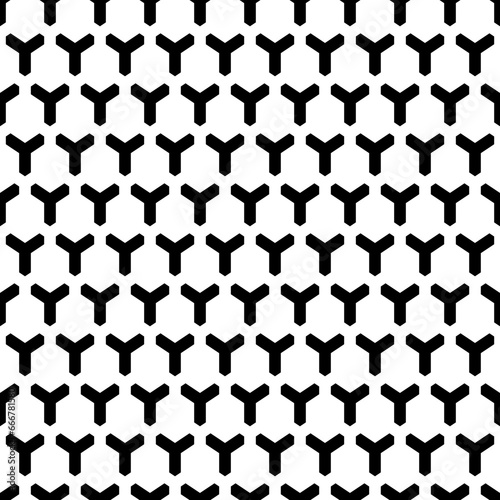 Interlocking three pronged blocks. Repeated black stars on white background.. Seamless surface pattern design with mosaic ornament. Pavement motif. Flooring wallpaper. Digital paper. Vector art.