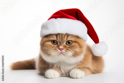 adorable cat in santa claus costume brings holiday cheer, Generative AI